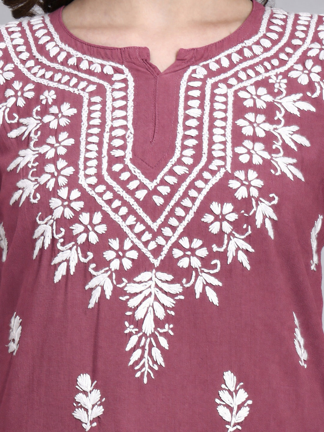 Siara Rayon Chikankari Short Kurta - Rose Pink