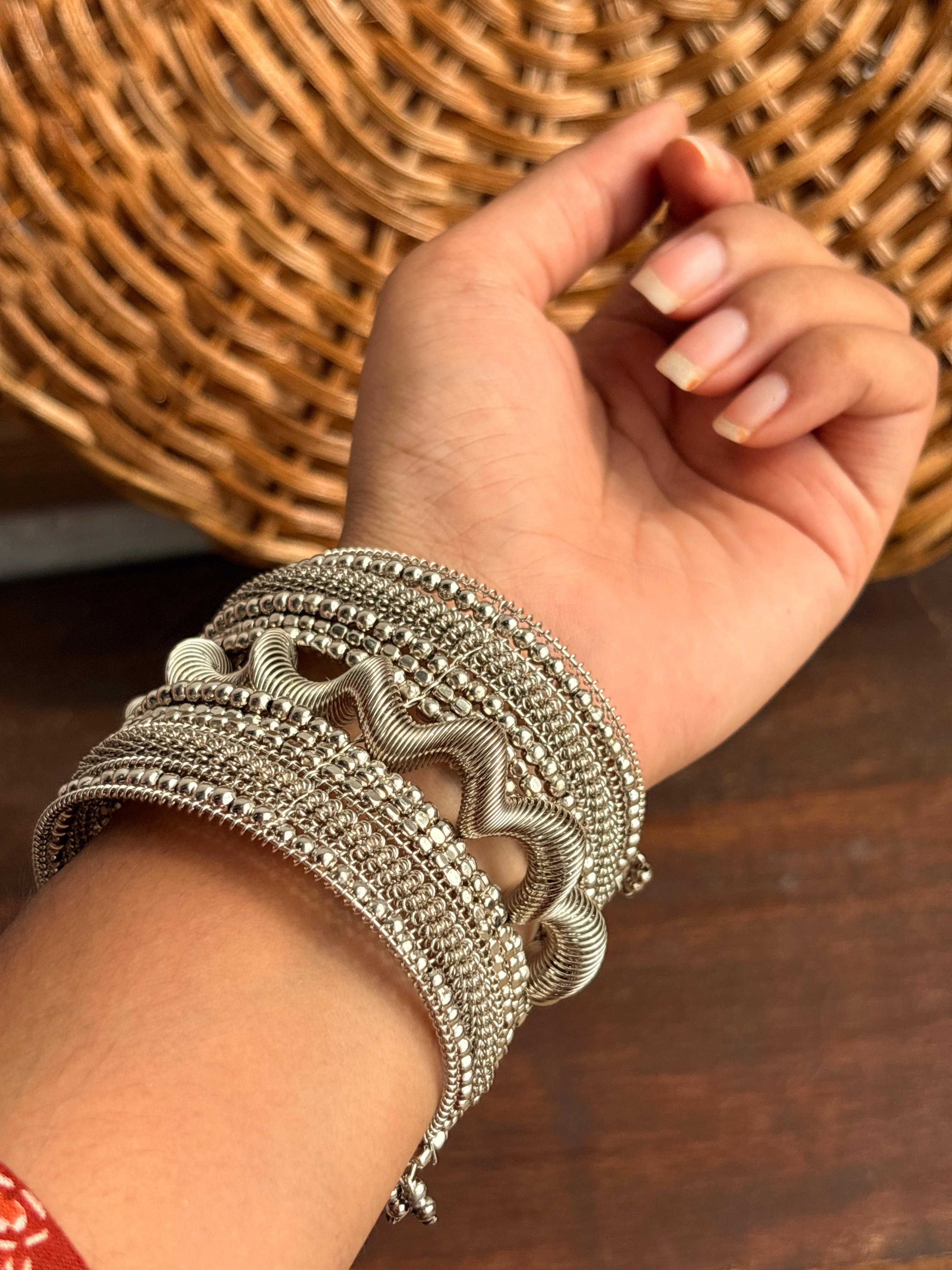 Naagini Silver-Tone Broad Snake Stack Cuff Bracelet