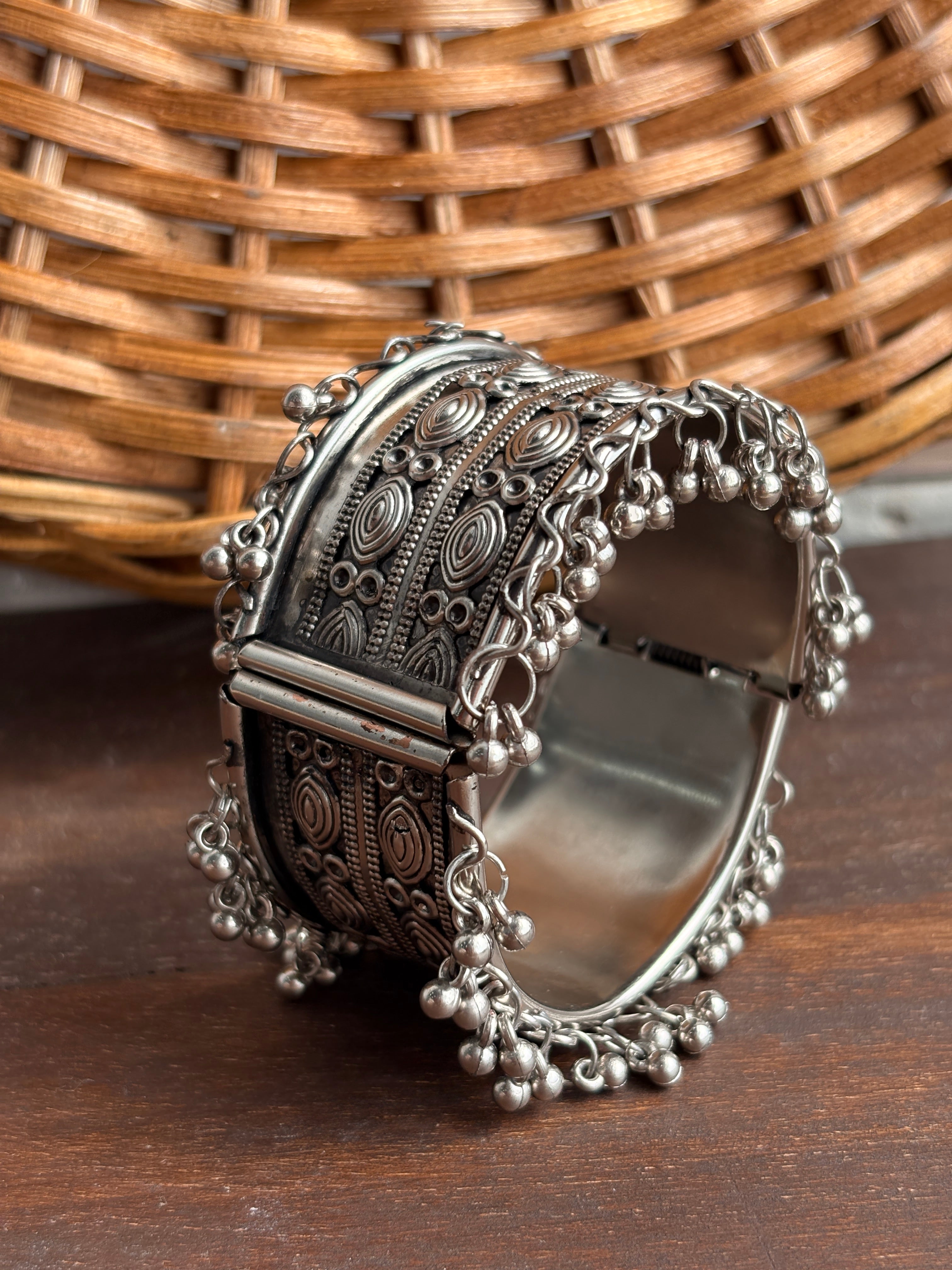 Noori Oxidised Silver-Tone Small Ghungroo Cuff Bracelet