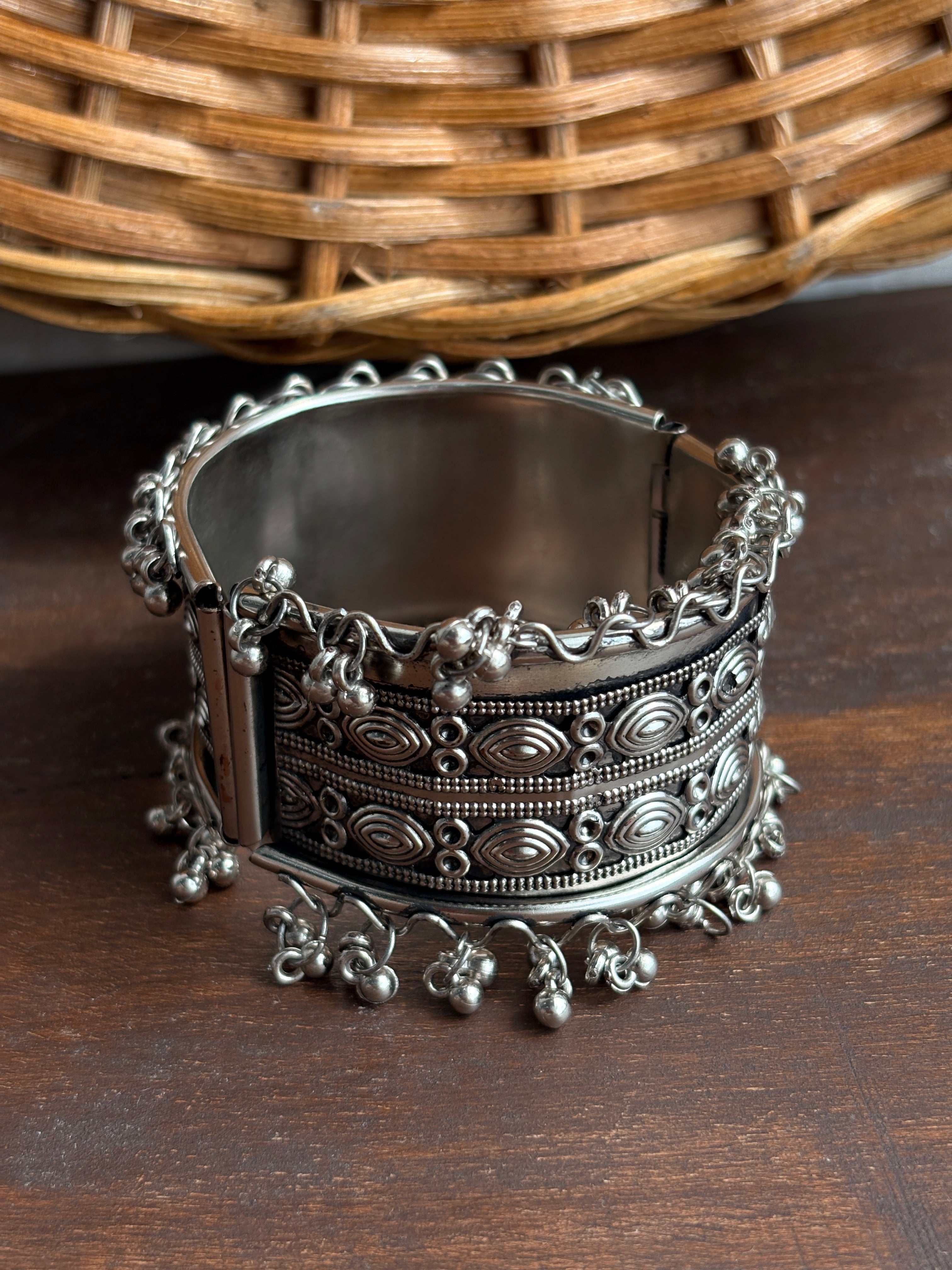 Noori Oxidised Silver-Tone Small Ghungroo Cuff Bracelet