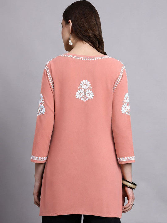 Sirat Rayon Chikankari Short Kurta - Peach