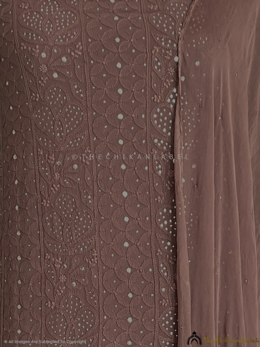 Siya Viscose Chikankari Kurti Piece with Dupatta - Choco