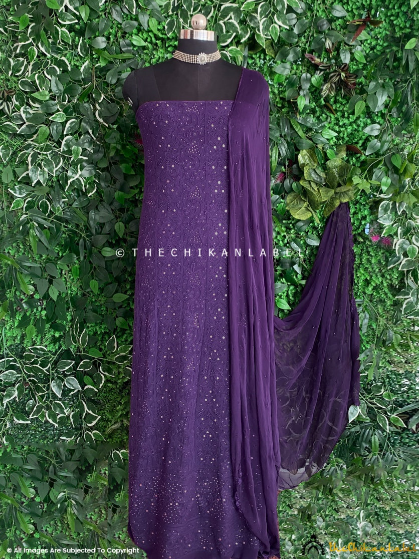 Siya Viscose Chikankari Kurti Piece with Dupatta - Purple