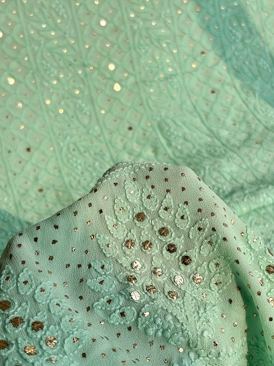 Unstitched viscose chikankari kurti set with dupatta offering mirror embellishments and handmade embroidery