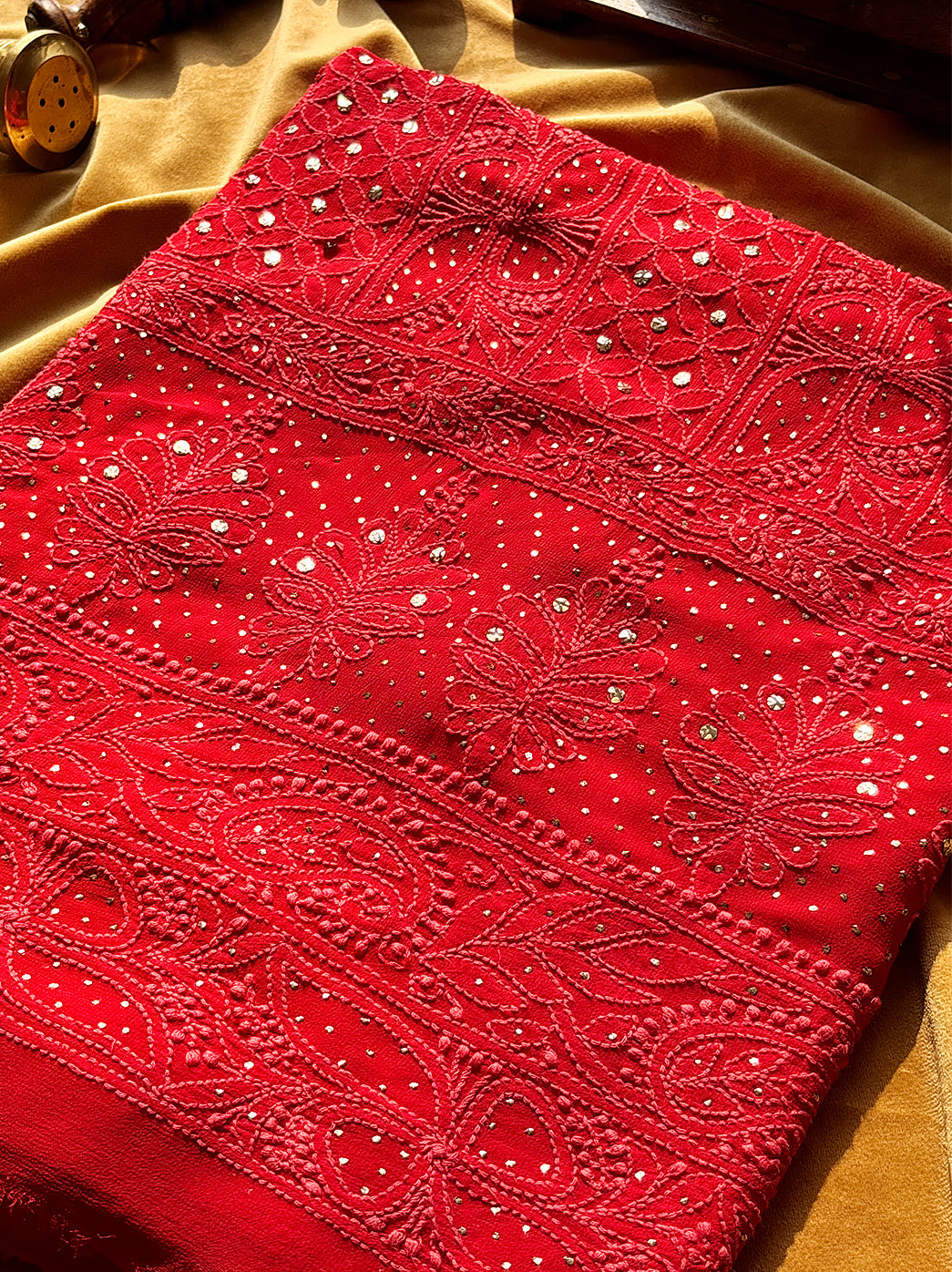 Viscose chikankari kurti material with dupatta showcasing hand embroidery and mirror embellishments