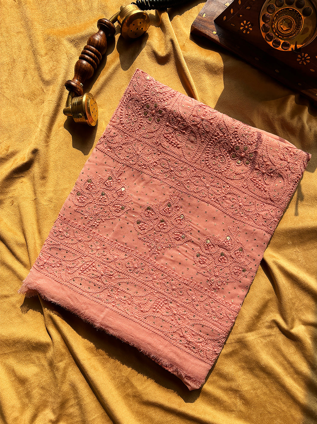 Siya Viscose Chikankari Kurti Piece with Dupatta - Light Peach