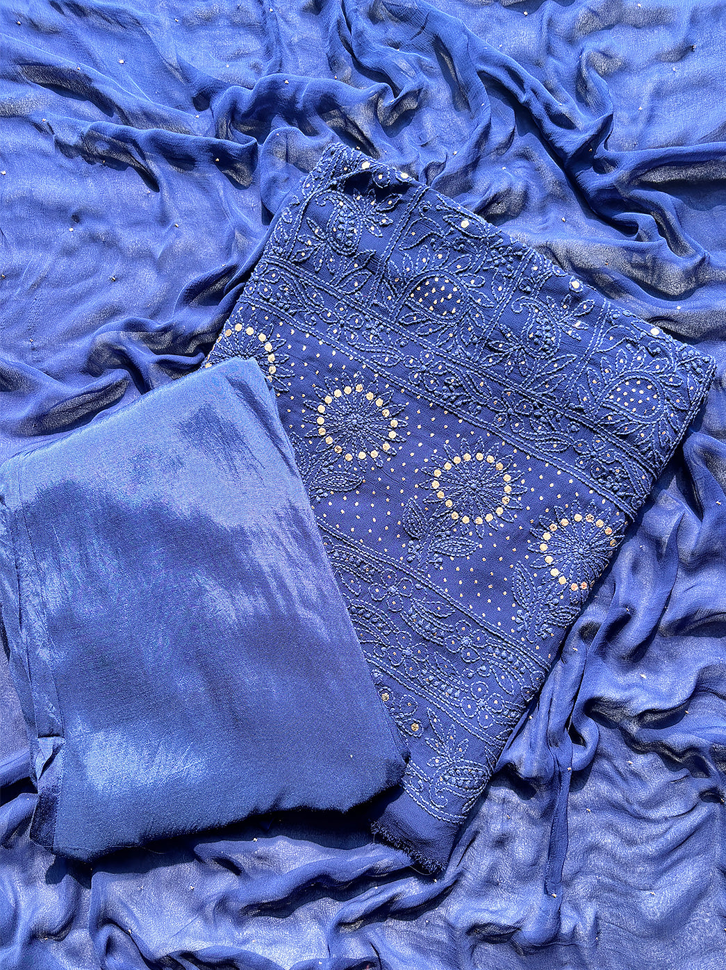 Viscose chikankari kurta material with dupatta crafted by artisans for custom ethnic outfits