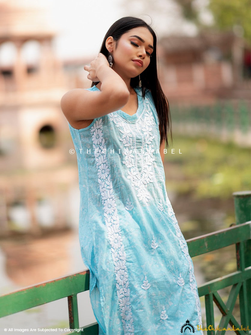 Sky Blue Aanya Cotton Chikankari Kurta Set ,Chikankari Kurta Set in Cotton Fabric For woman