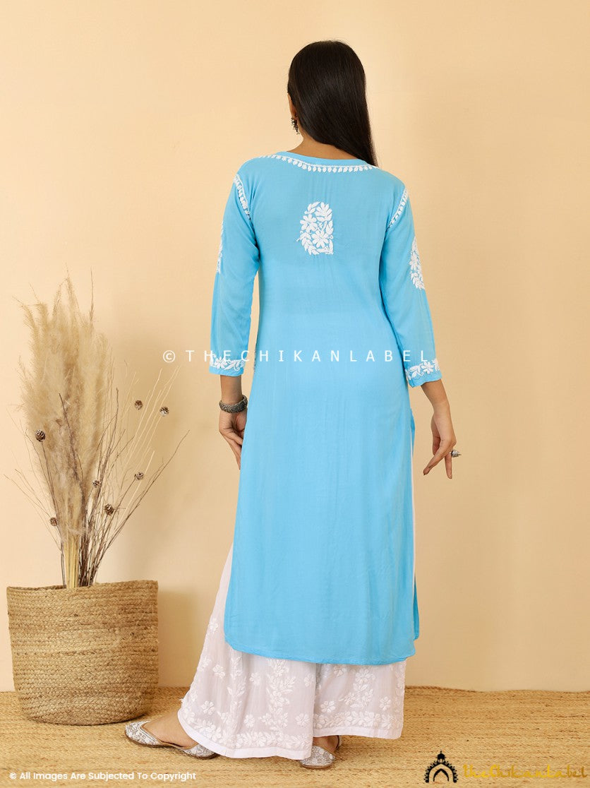 Sky Blue Aashi Modal Chikankari Straight Kurti