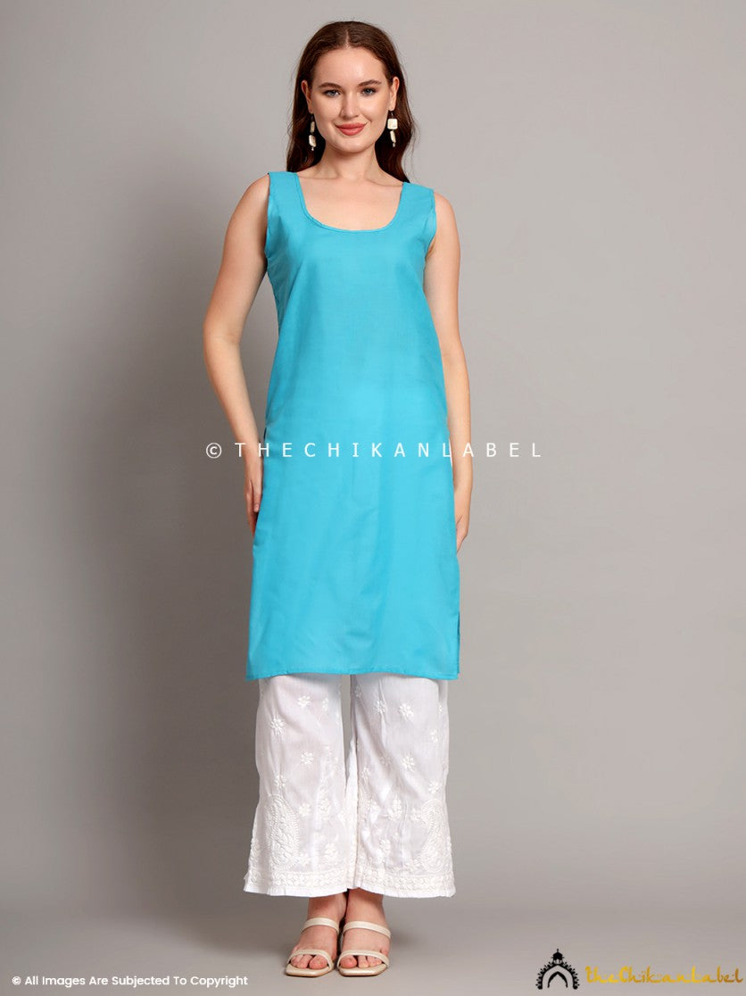 Sky Blue Naina Cotton Chikankari Straight Kurti with inner