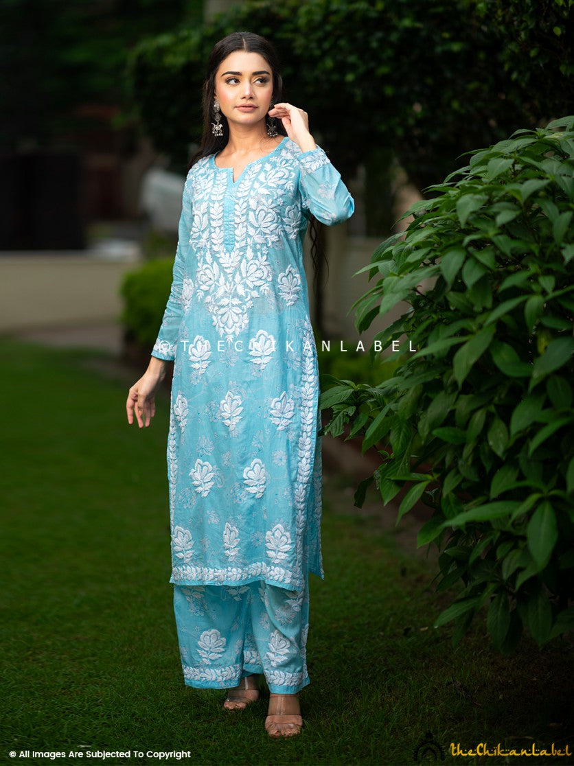 Ruwaab Mulmul Cotton Chikankari Kurta Set ,Chikankari Kurta Set in Mulmul fabric For Woman