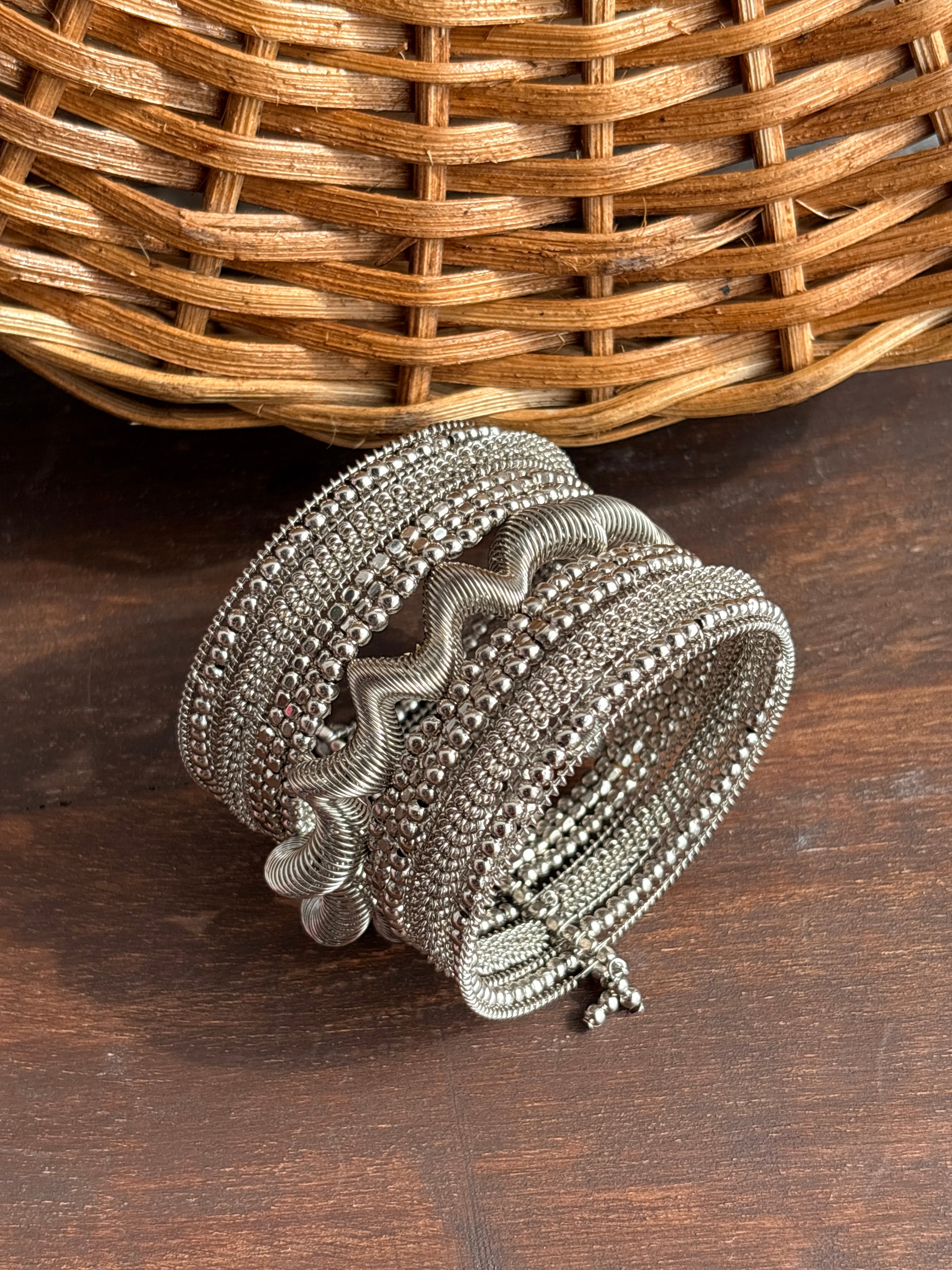 Naagini Silver-Tone Broad Snake Stack Cuff Bracelet
