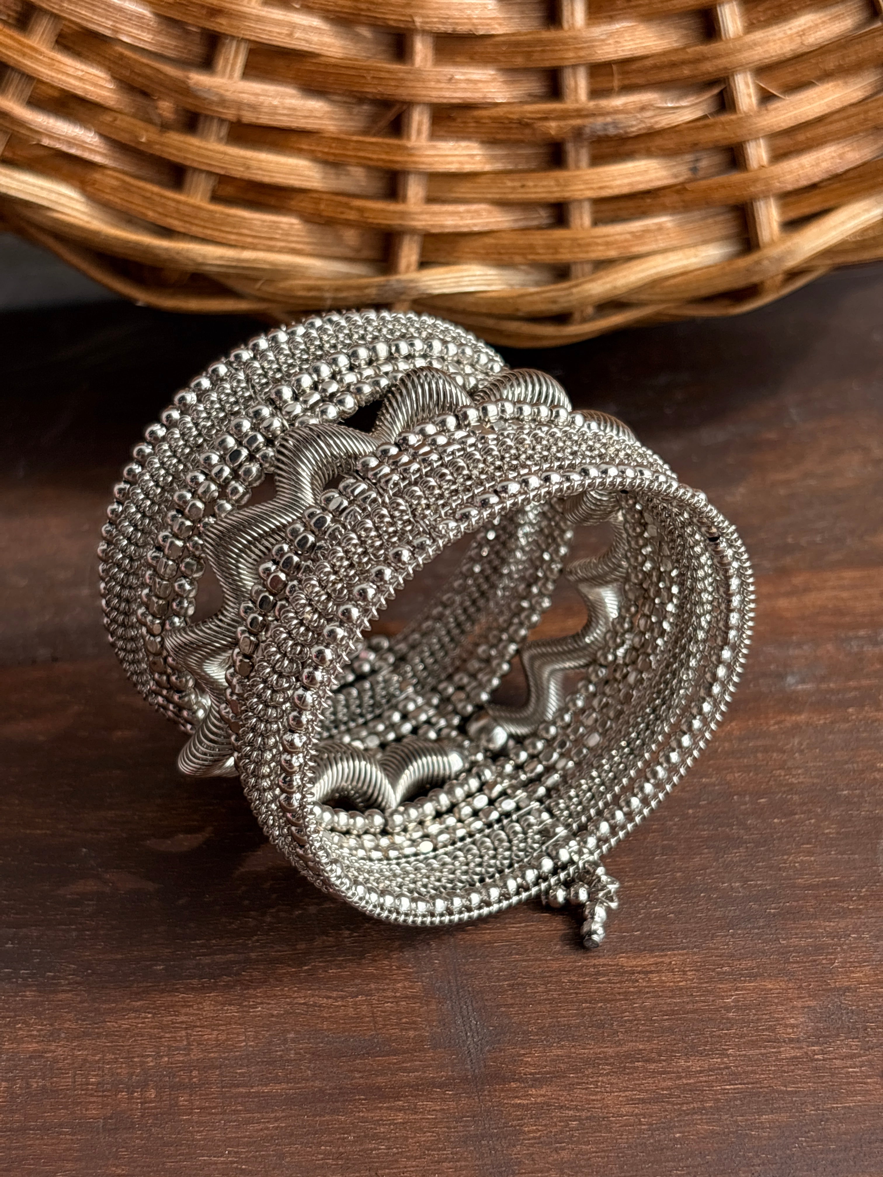 Naagini Silver-Tone Broad Snake Stack Cuff Bracelet