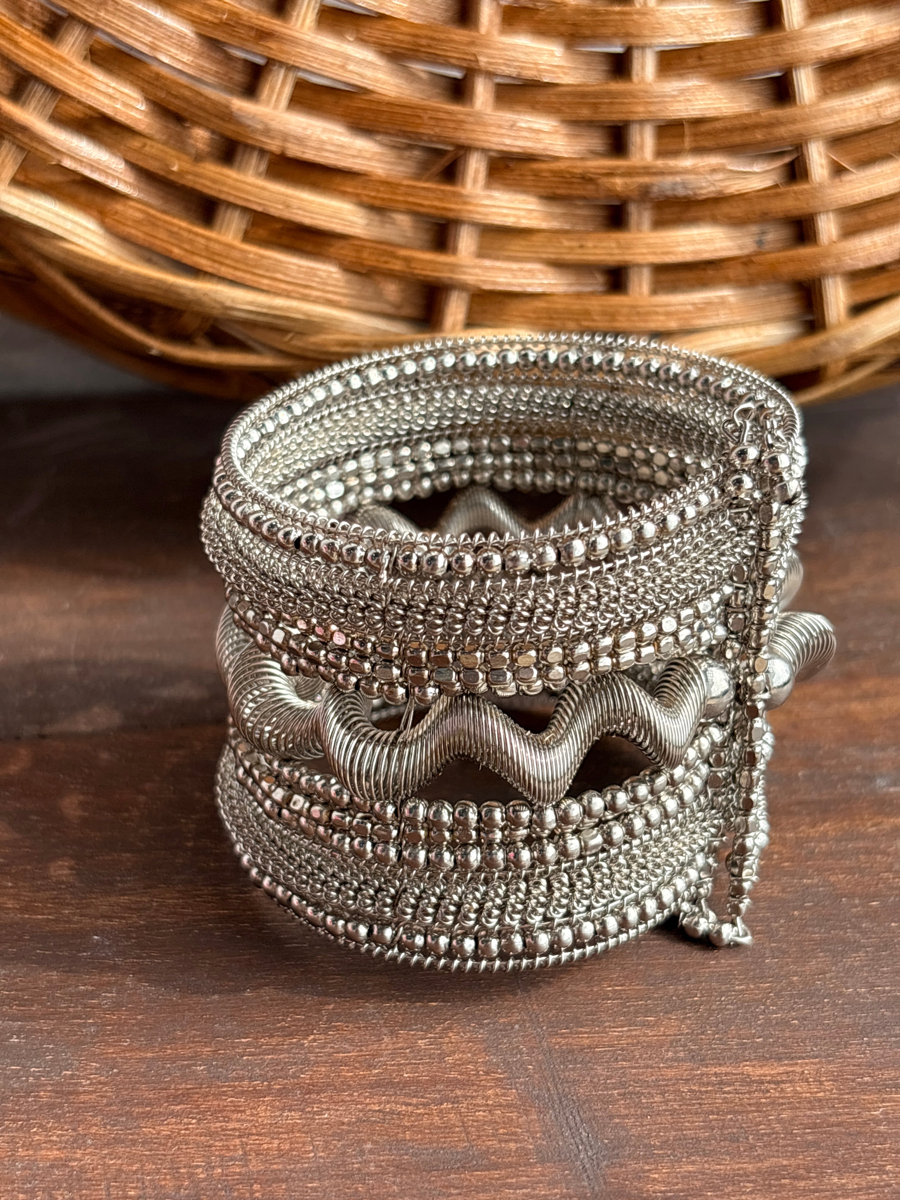 Naagini Silver-Tone Broad Snake Stack Cuff Bracelet
