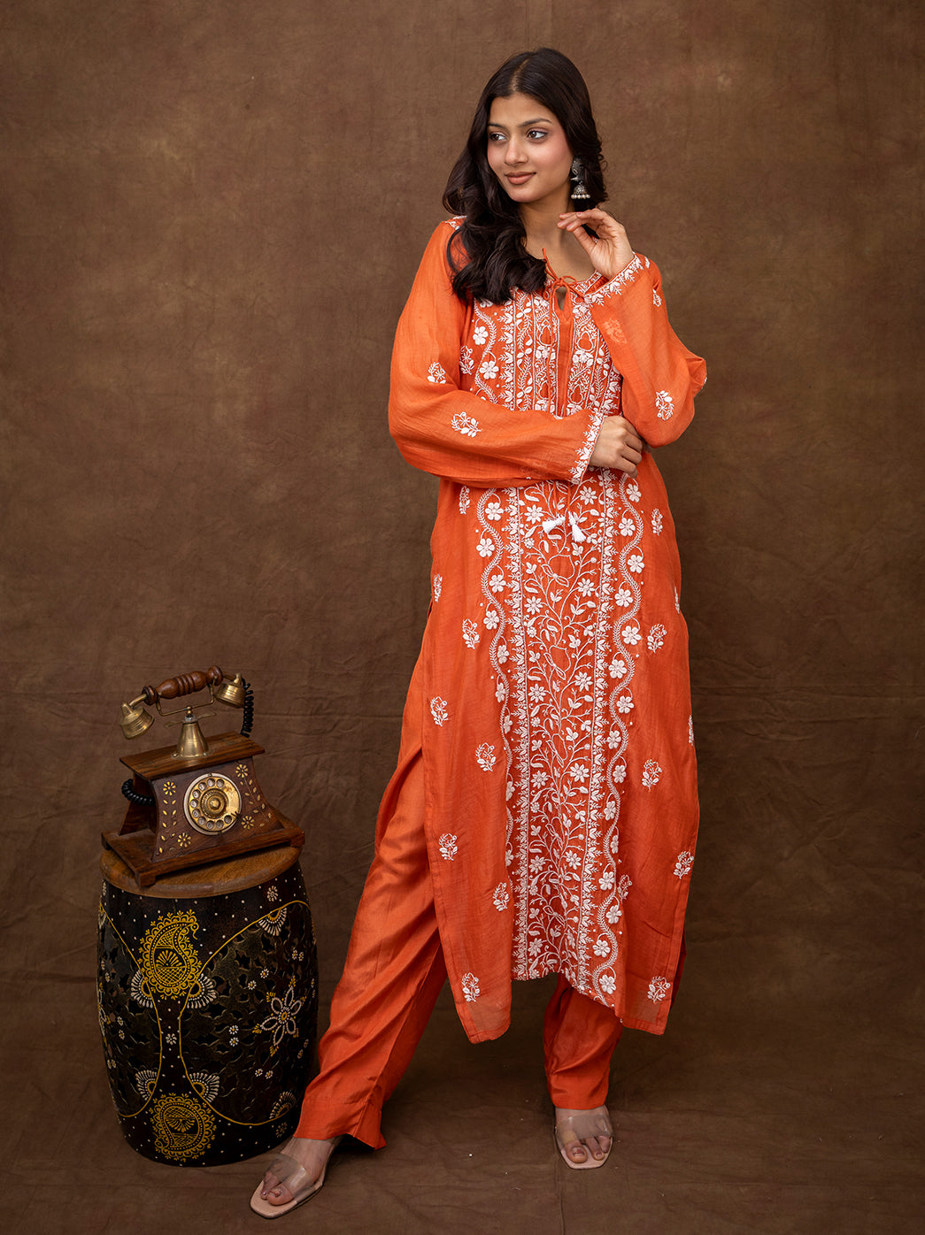 Elegant chikankari traditional wear set with dupatta styled for cultural events and festive celebrations