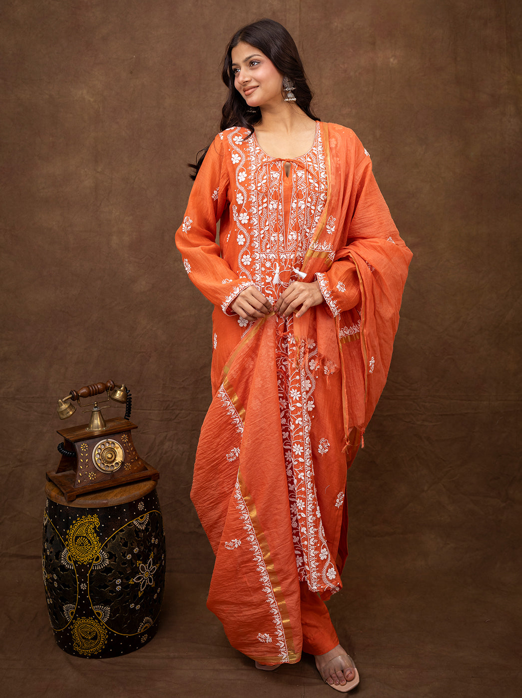 Traditional Indian chikankari kurta set with dupatta featuring authentic hand embroidery and timeless ethnic appeal