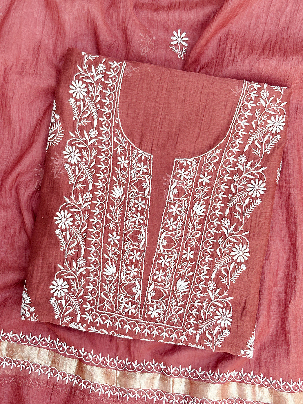 Premium mul chanderi fabric chikankari kurti set designed for elegant ethnic outfits