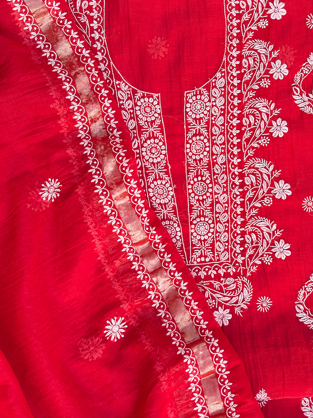 Hand embroidered chikankari kurti fabric with dupatta showcasing traditional Indian craftsmanship
