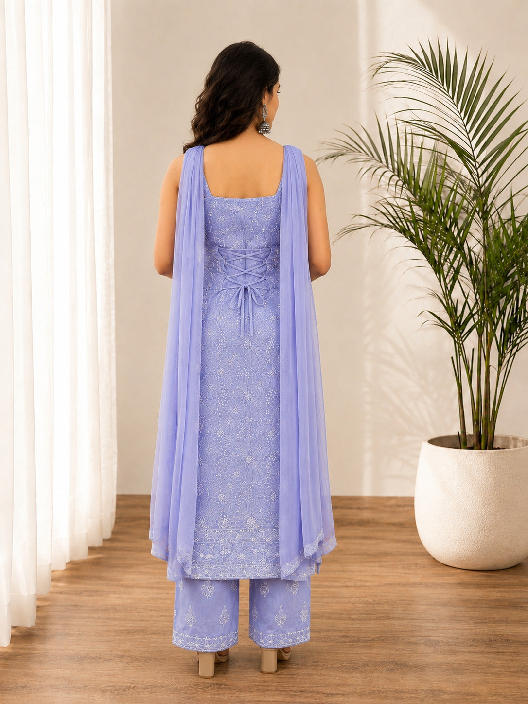 Srinika Cotton Chikankari Strappy Kurta Set - Lavender