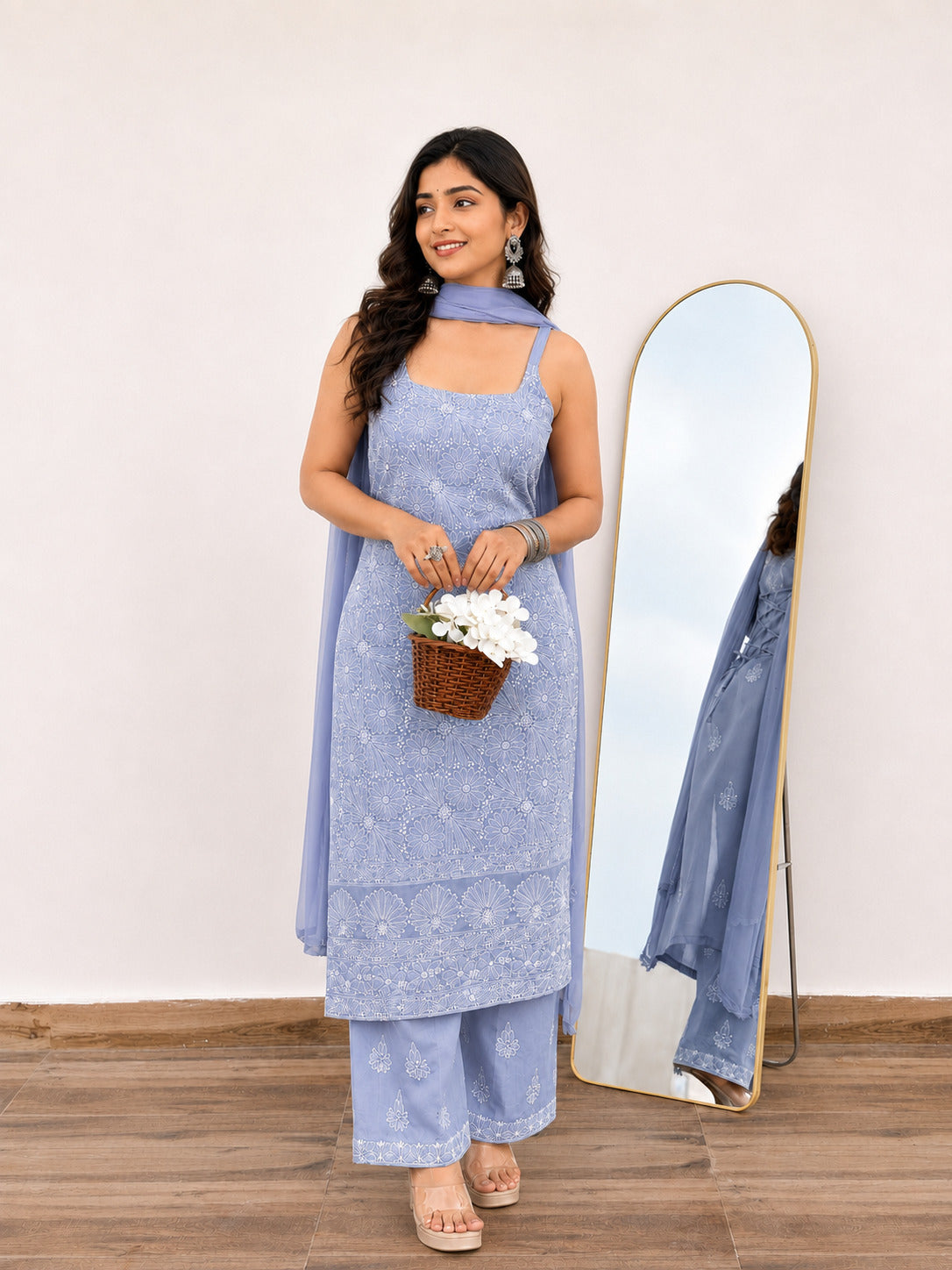 Srinika Cotton Chikankari Strappy Kurta Set - Lavender