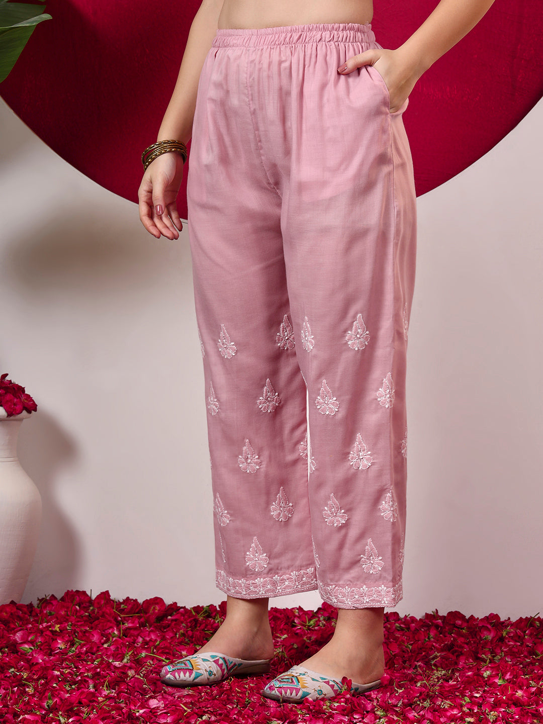 Srinika Cotton Chikankari Strappy Kurta Set - Pink