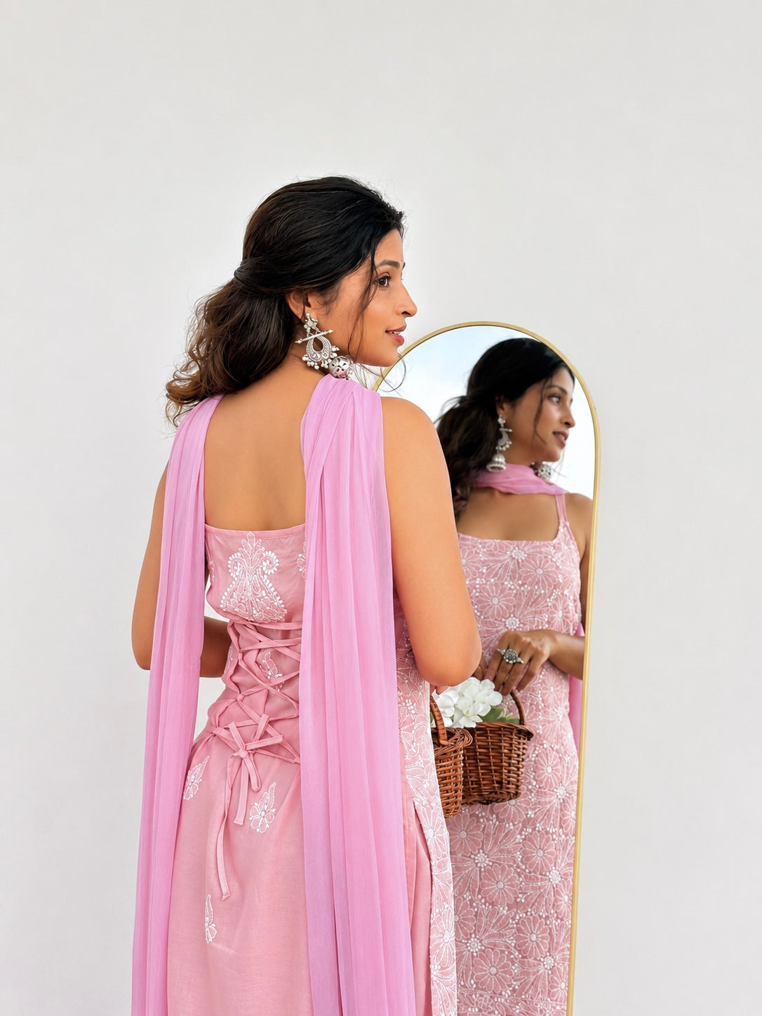 Srinika Cotton Chikankari Strappy Kurta Set - Pink