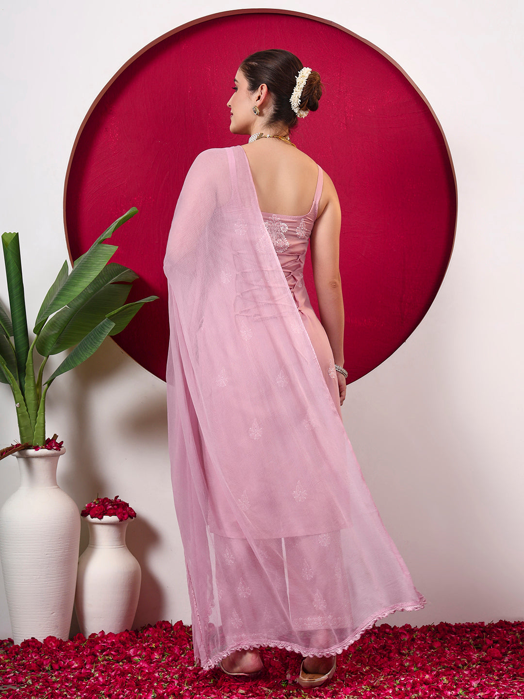 Srinika Cotton Chikankari Strappy Kurta Set - Pink