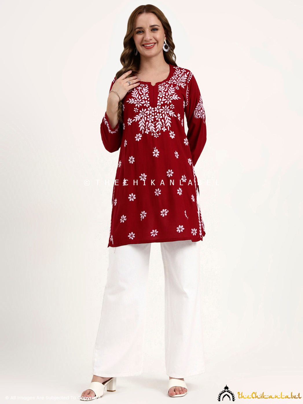 Stylish ethnic wear top for women with authentic chikankari embroidery on modal fabric.