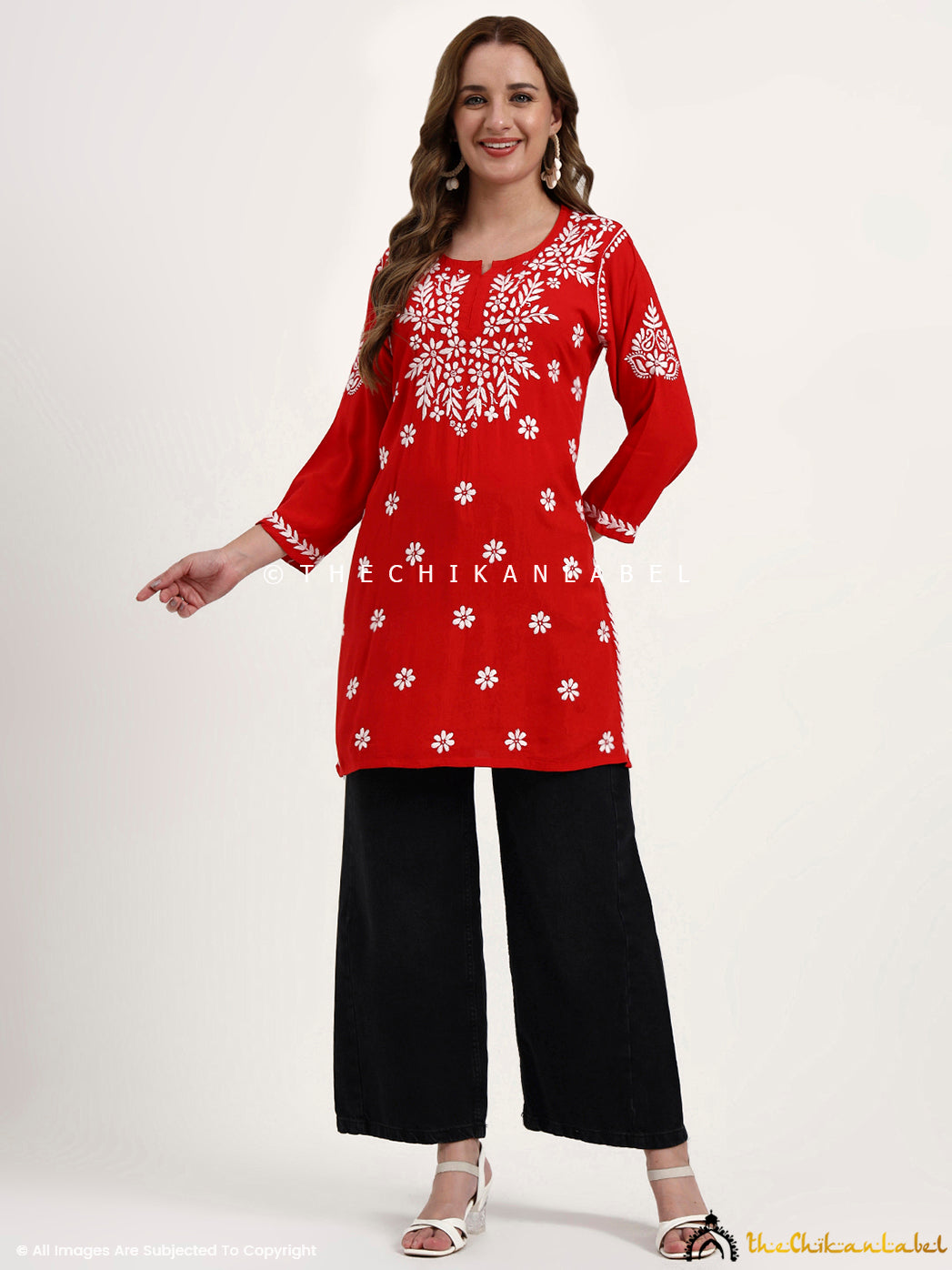 Lightweight modal fabric short top with authentic Lucknowi chikankari handwork.