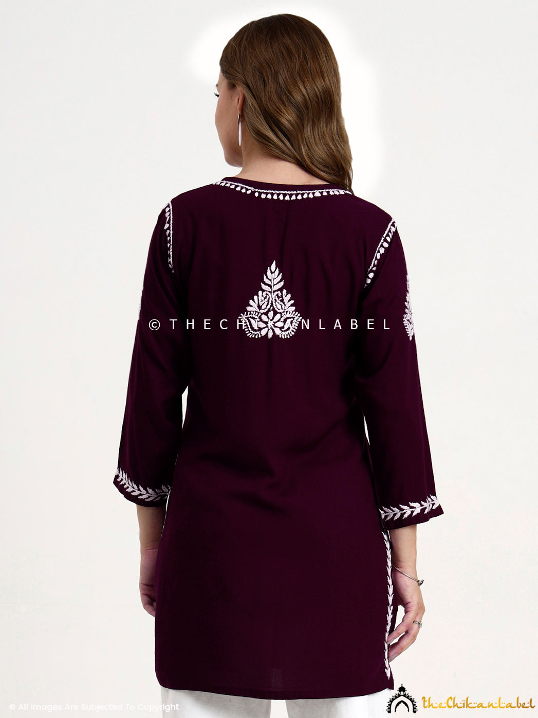 Premium modal short top with intricate chikankari embroidery for women’s ethnic wear.