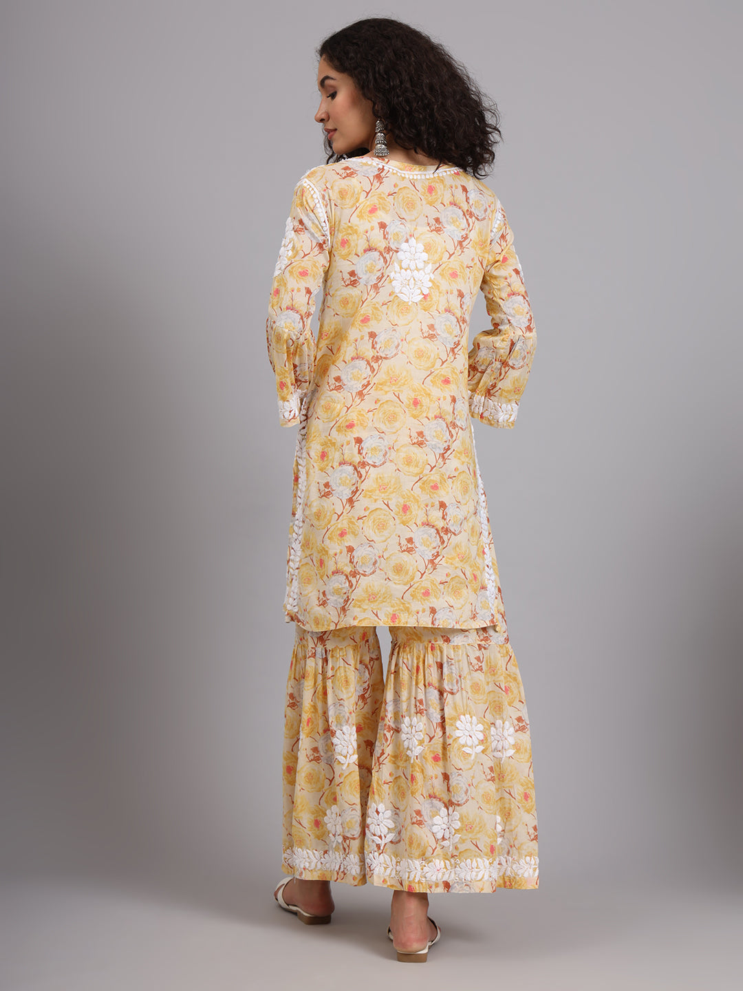 Yellow Tarz Mulmul Cotton Chikankari Kurta Garara Set