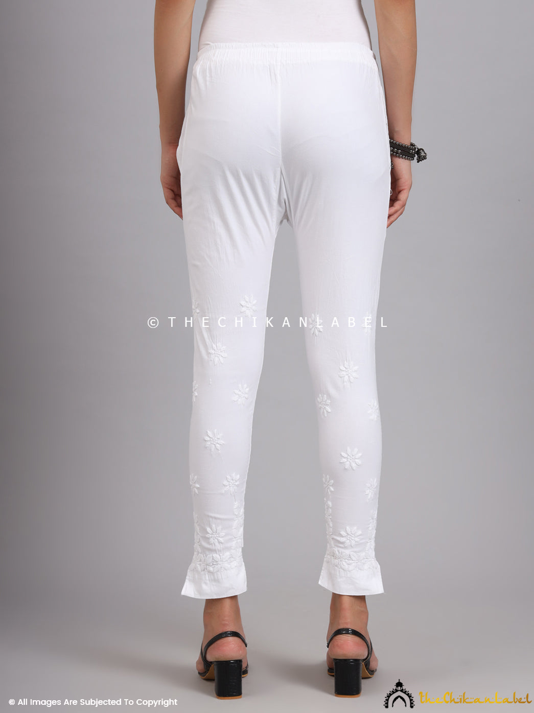 White Nahira Lycra Straight Chikankari Cigarette Pant