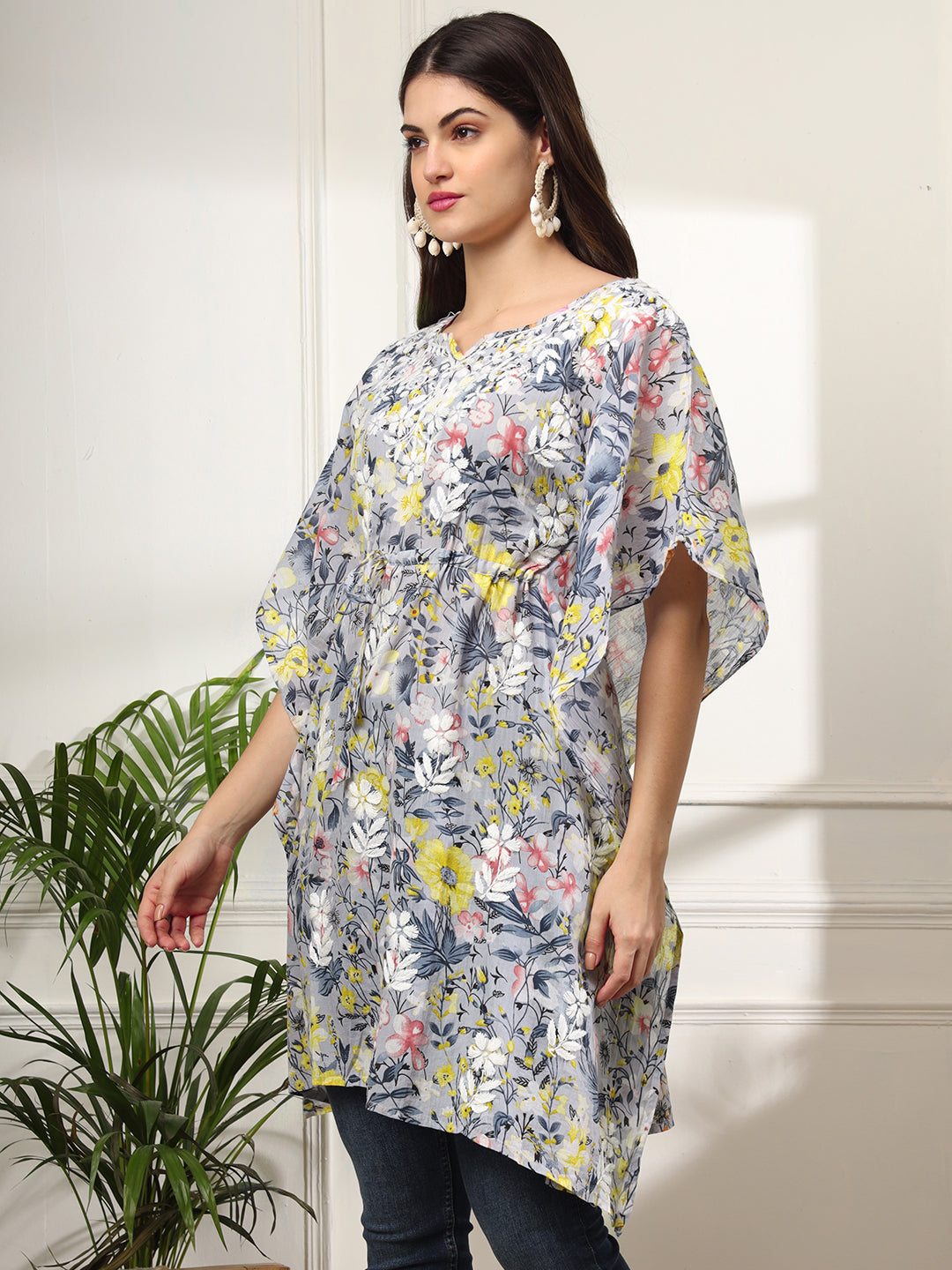 Yellow Himani Mulmul Cotton Short Kaftan