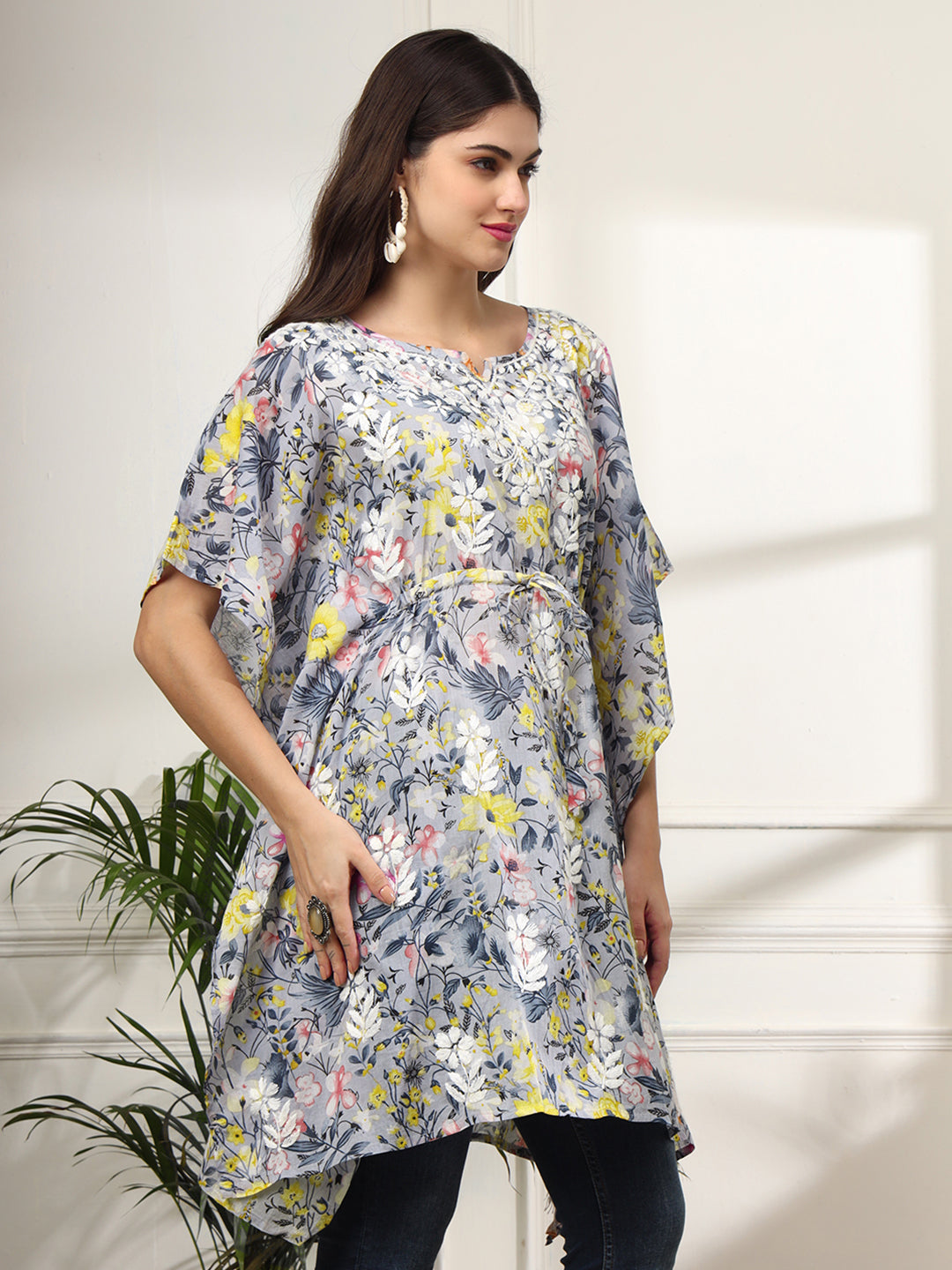 Yellow Himani Mulmul Cotton Short Kaftan