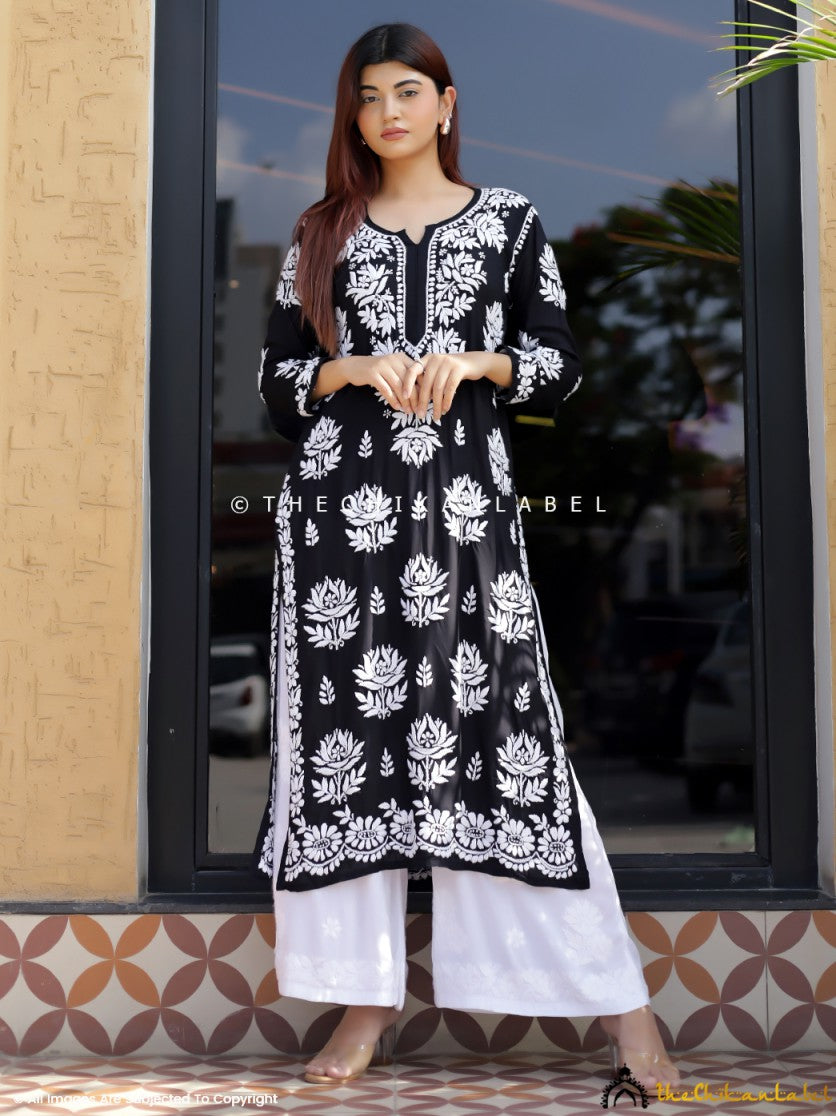 Black Tanvi Modal Chikankari Straight Kurti