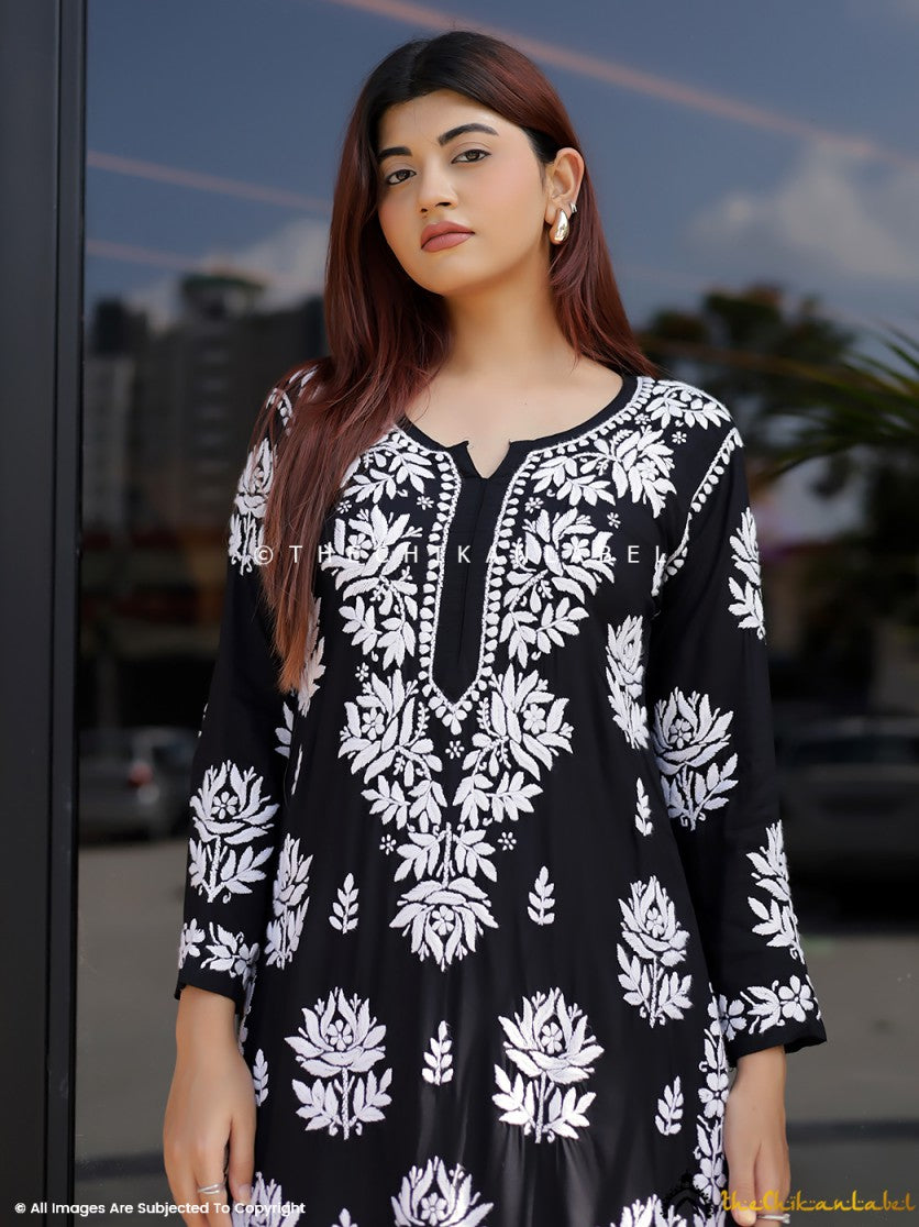 Black Tanvi Modal Chikankari Straight Kurti