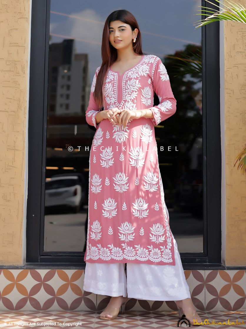 Bubblegum Tanvi Modal Chikankari Straight Kurti