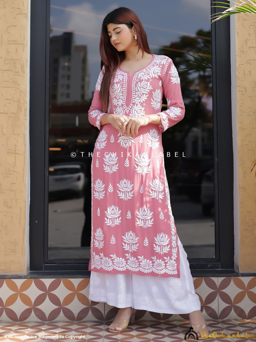 Bubblegum Tanvi Modal Chikankari Straight Kurti