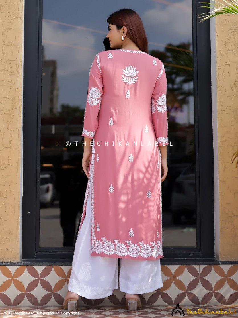 Bubblegum Tanvi Modal Chikankari Straight Kurti