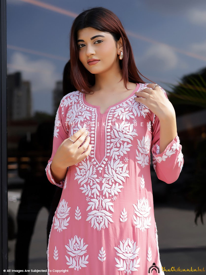 Bubblegum Tanvi Modal Chikankari Straight Kurti