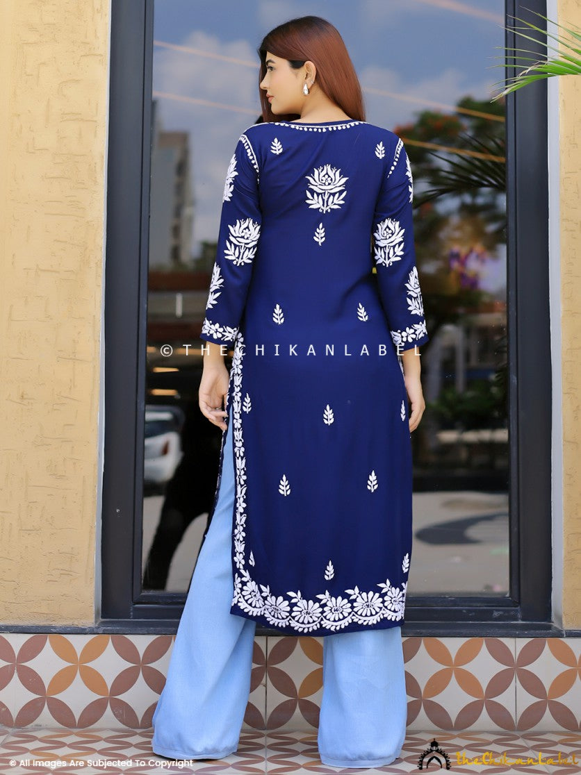 Navy Blue Tanvi Modal Chikankari Straight Kurti