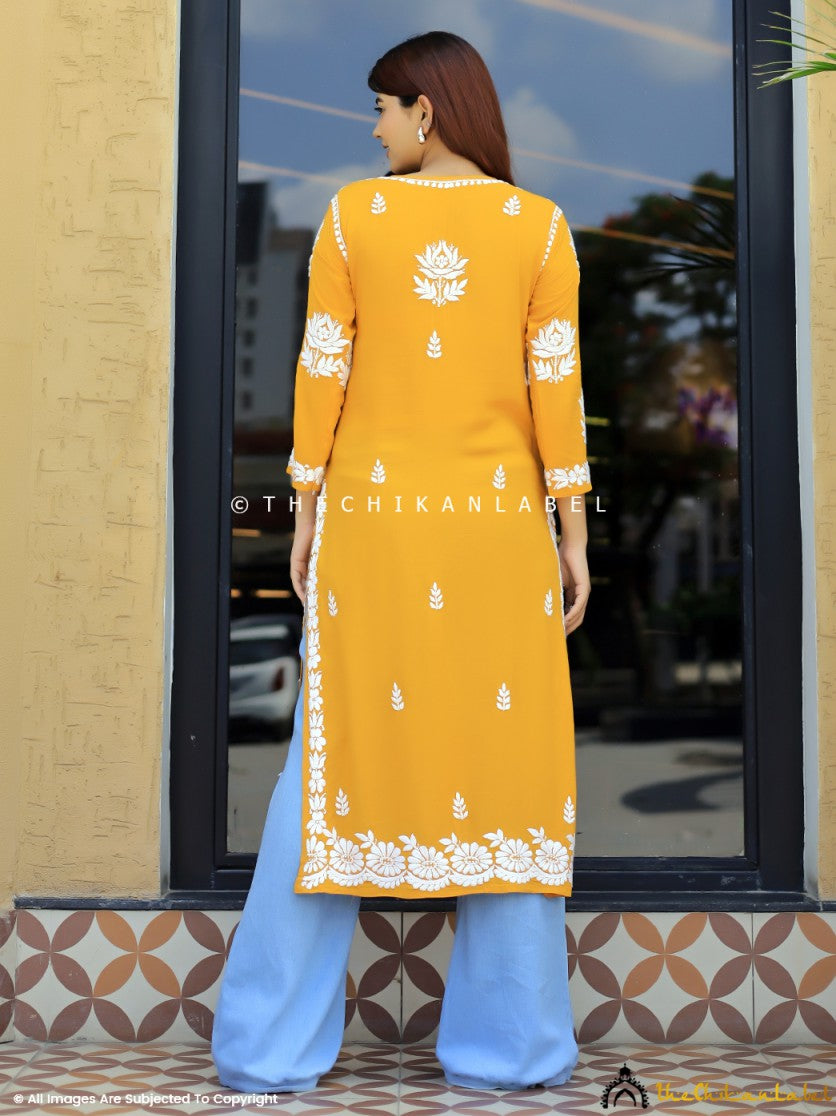 Yellow Tanvi Modal Chikankari Straight Kurti