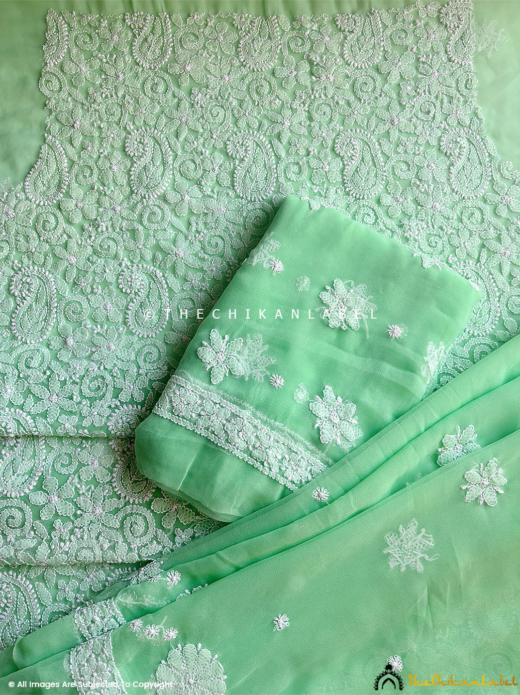 Green Ishanvi Georgette Chikankari Un-Stitched Kurta with Dupatta