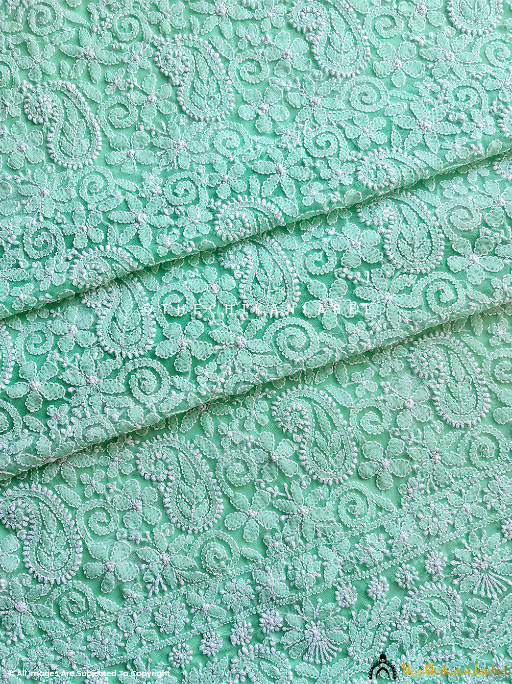 Green Ishanvi Georgette Chikankari Un-Stitched Kurta with Dupatta