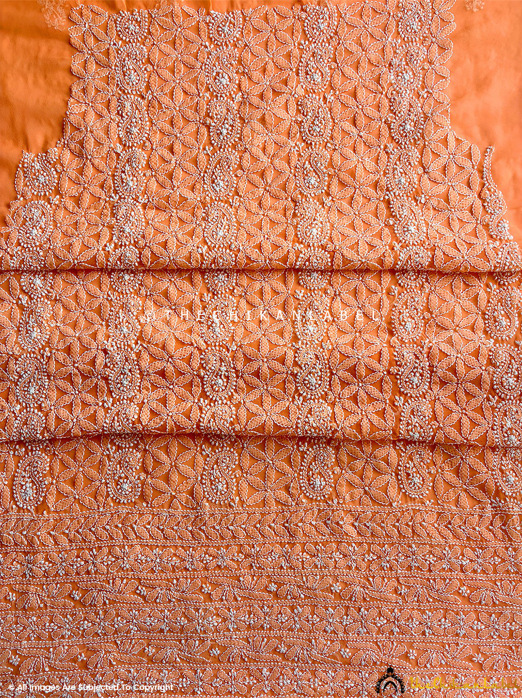 Orange Ishanvi Georgette Chikankari Un-Stitched Kurta with Dupatta