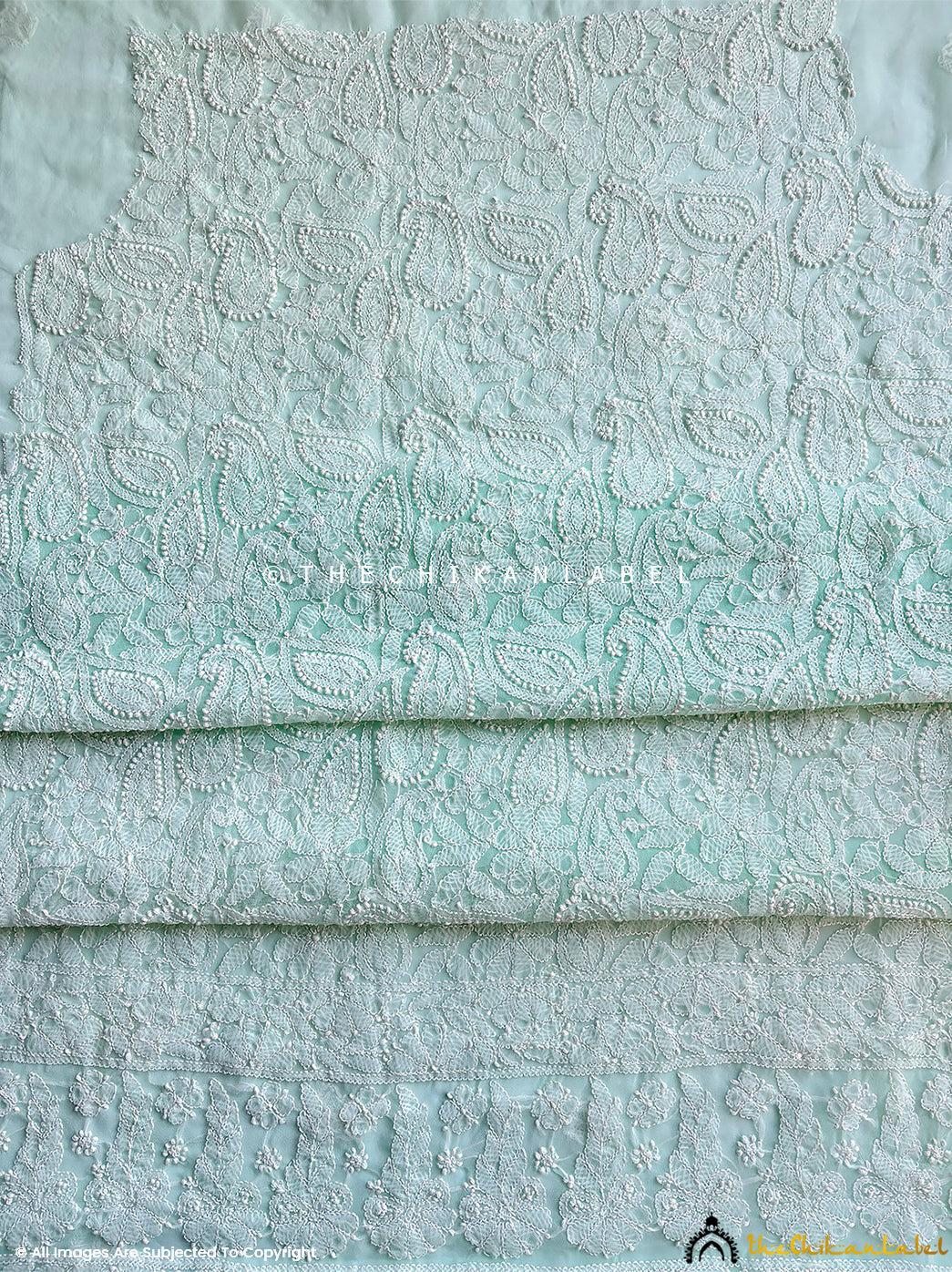 Sea Green Ishanvi Georgette Chikankari Un-Stitched Kurta with Dupatta