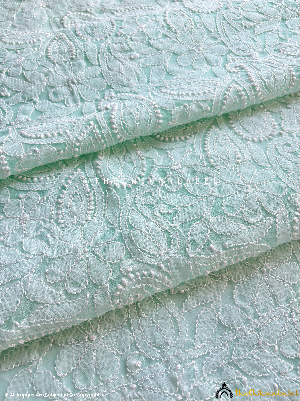 Sea Green Ishanvi Georgette Chikankari Un-Stitched Kurta with Dupatta