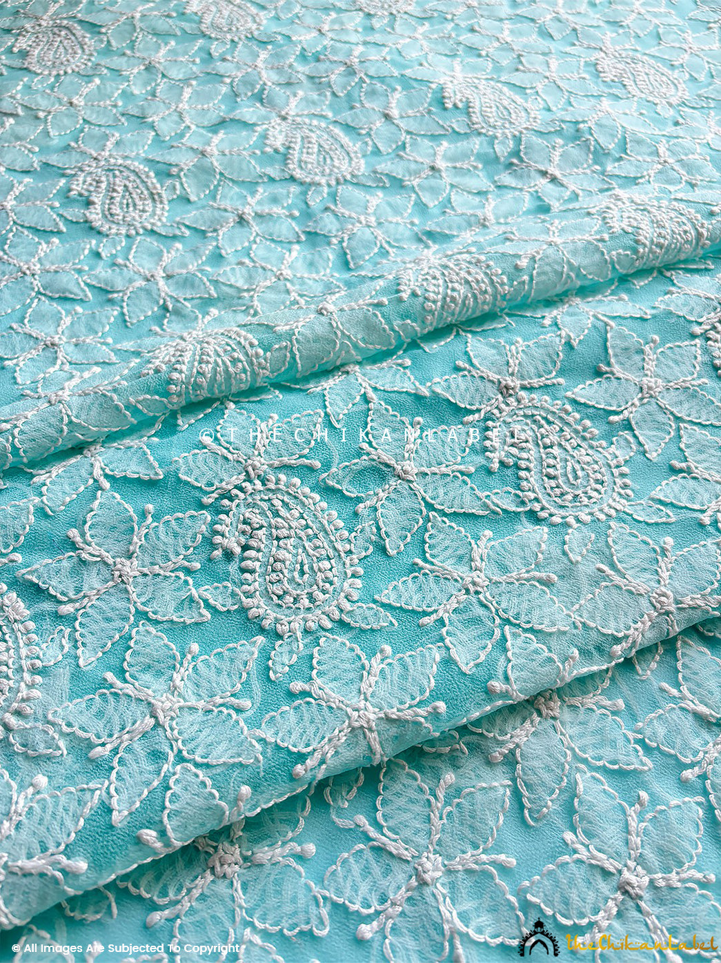 Sky Blue Ishanvi Georgette Chikankari Un-Stitched Kurta with Dupatta