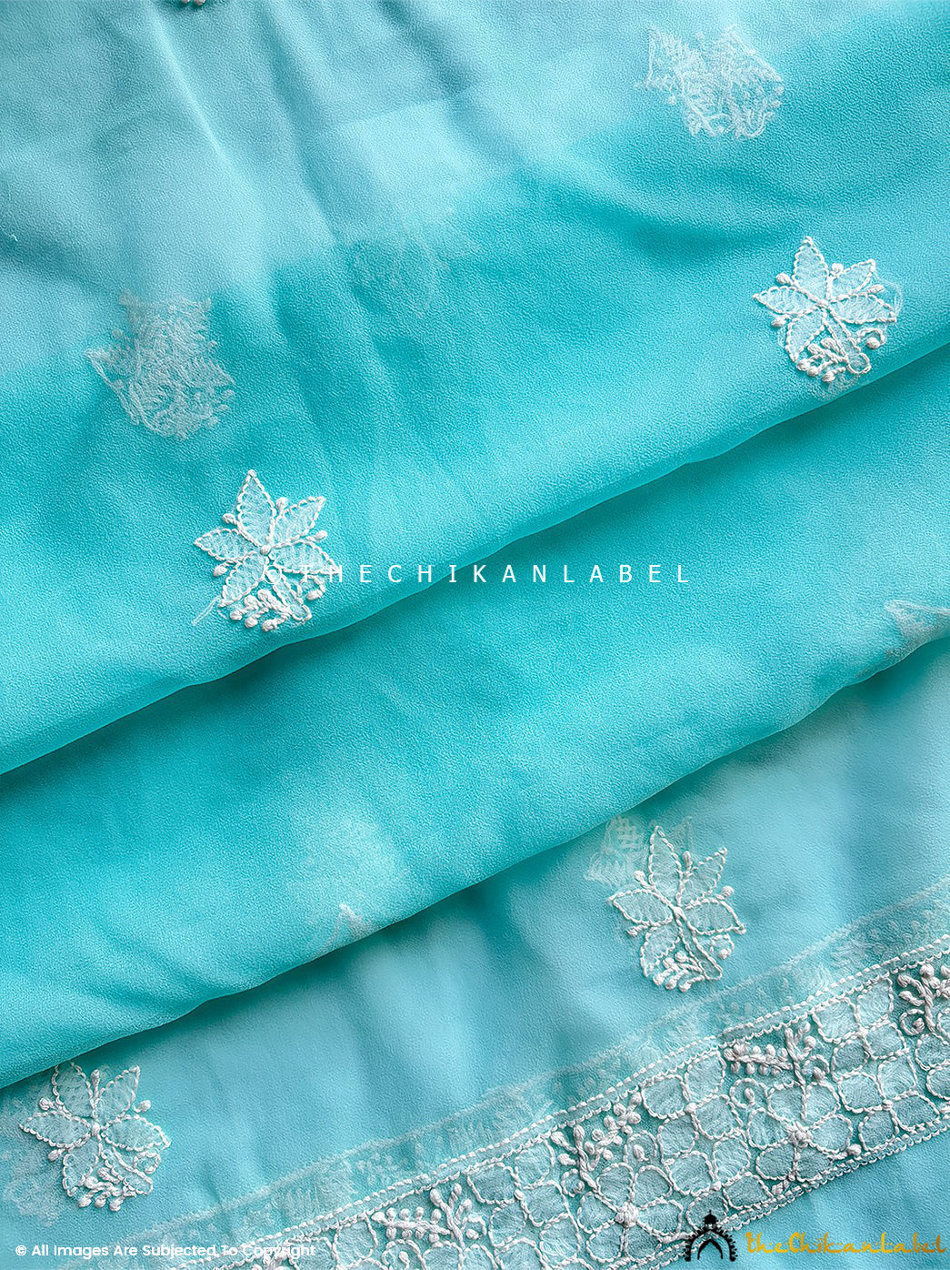 Sky Blue Ishanvi Georgette Chikankari Un-Stitched Kurta with Dupatta