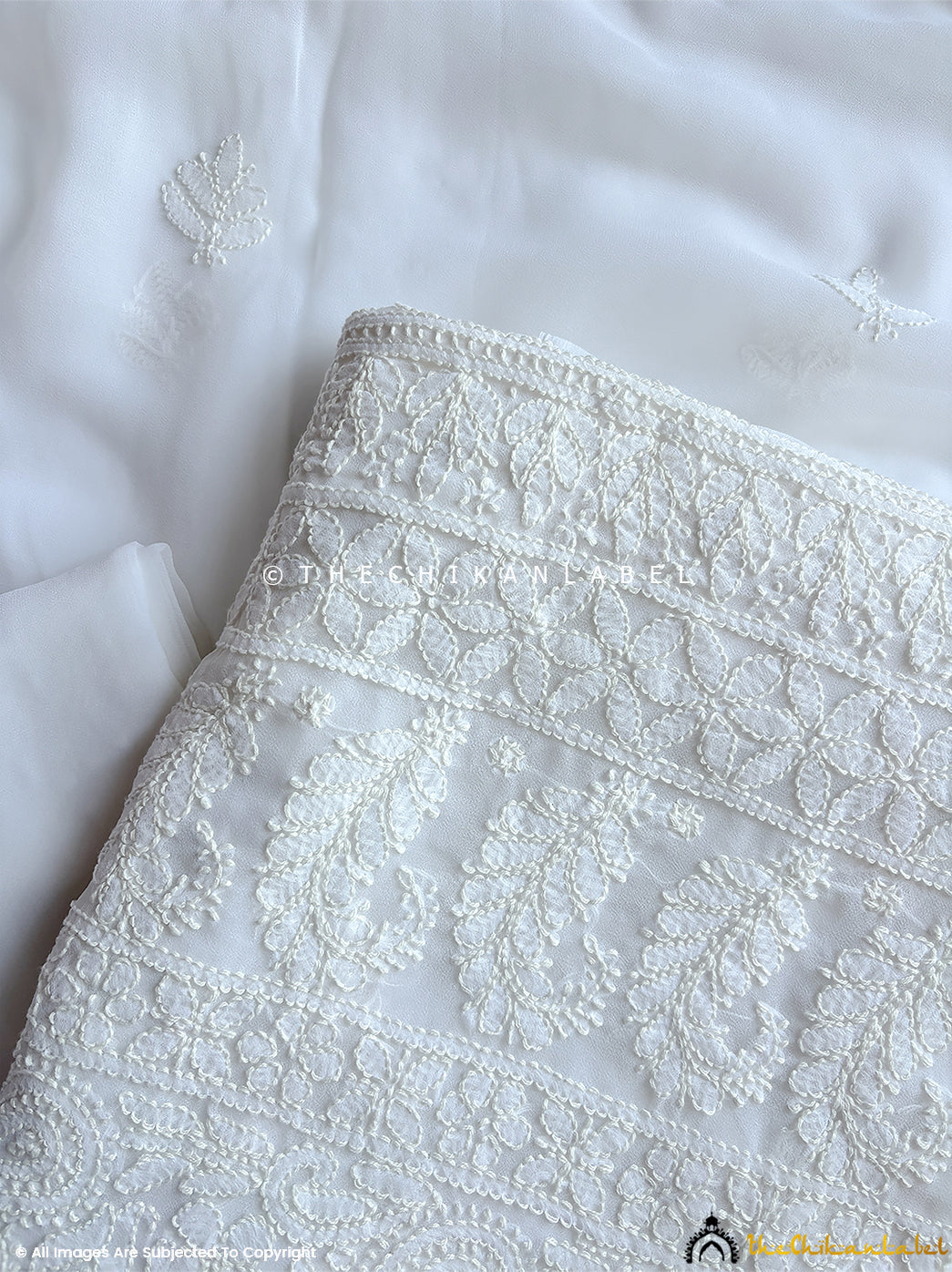 White Ishanvi Georgette Chikankari Un-Stitched Kurta with Dupatta